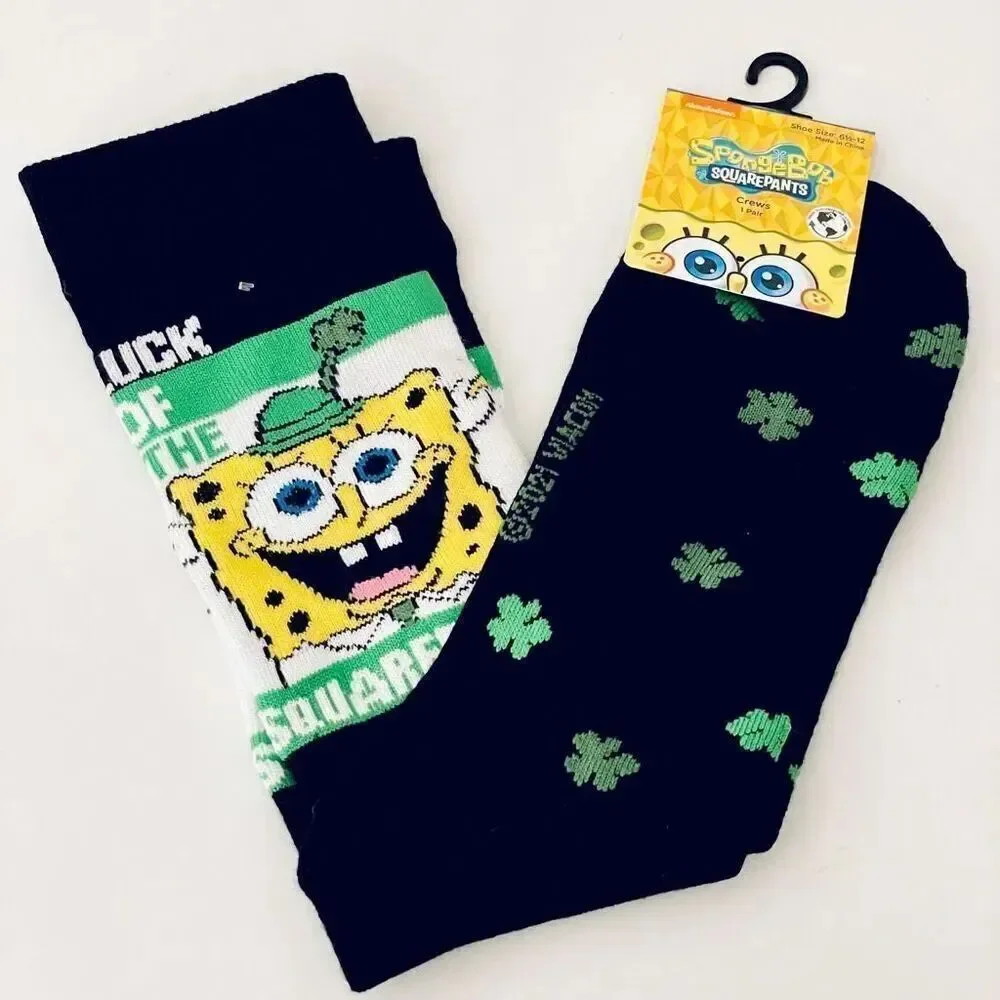 NWT Gorgeous 6.5-12 SpongeBob Squarepants Black,Green, Yellow White LUCK SOCKS